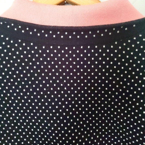 Escada Winter Fall Cardigan Medium M Square Dot Print Hidden Snaps Pink Collar - Picture 6 of 13